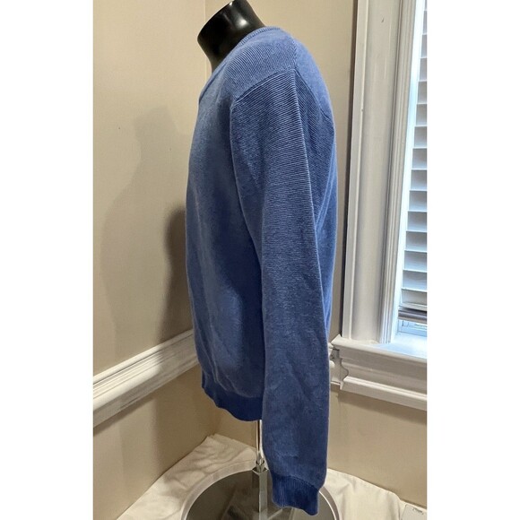 TALBOTS MENS VTG BLUE COTTON V-NECK LONG SLEEVE SWEATER MED Coastal Preppy - Picture 4 of 13